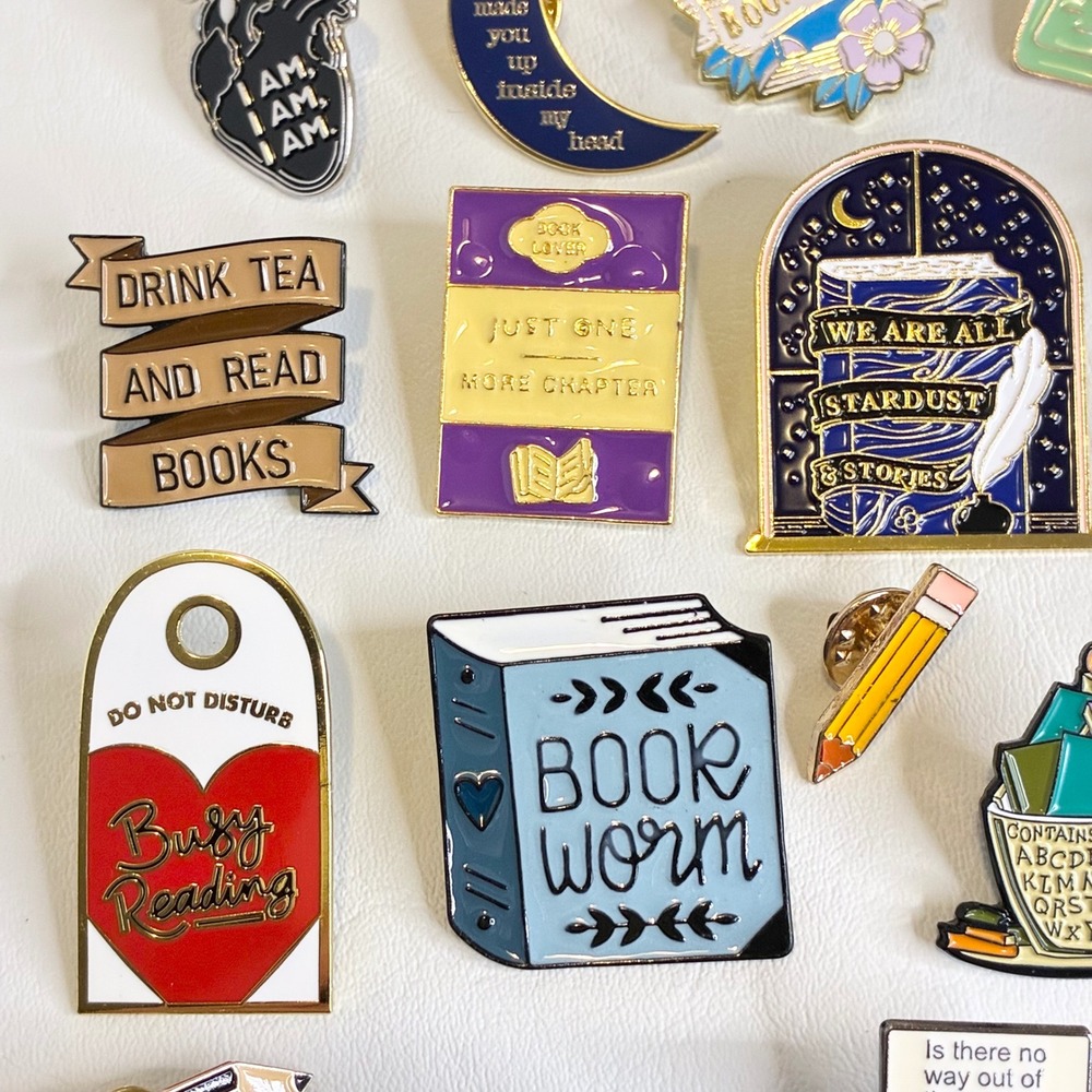 Book Lover Enamel Pin Lot Typewriter Library Tea Reading 32pc Collection - Picture 6 of 16